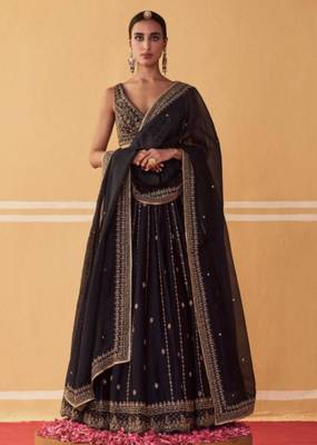 black silk blend embroidered lehenga choli 2