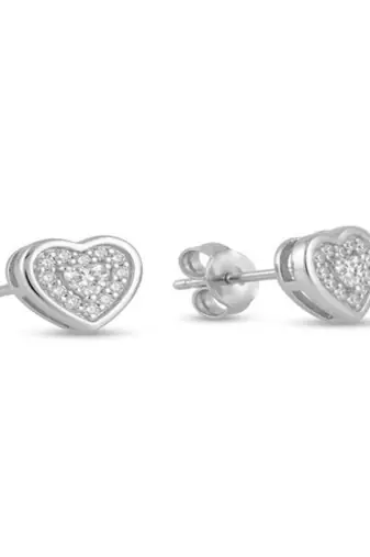 925 sterling silver Classic Heart Shape Diamond Stud Earrings