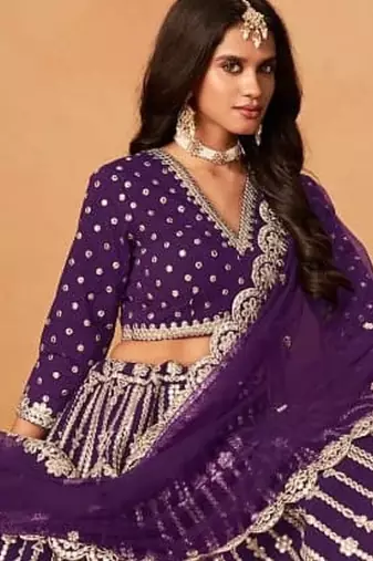 purple silk blend embroidered lehenga set