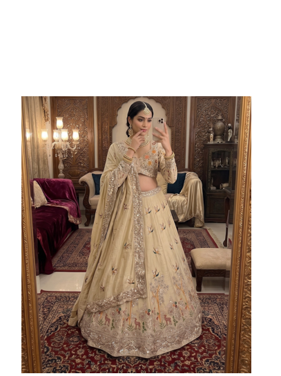 Elegant Ivory Embroidered Bridal Lehenga Choli with Dupatta 2