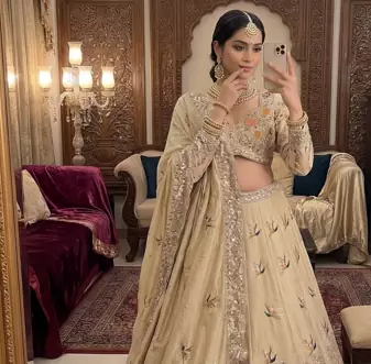 Elegant Ivory Embroidered Bridal Lehenga Choli with Dupatta