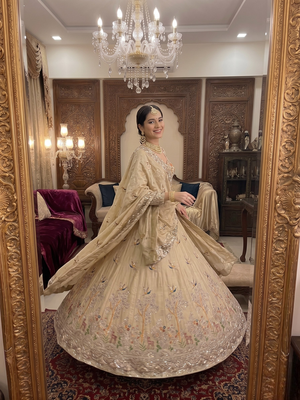 Elegant Ivory Embroidered Bridal Lehenga Choli with Dupatta 1
