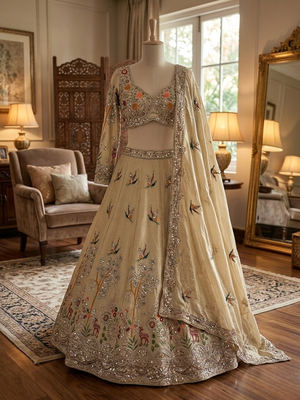 Elegant Ivory Embroidered Bridal Lehenga Choli with Dupatta 4