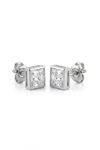 925 sterling silver Princess Cut Diamond Stud Earrings