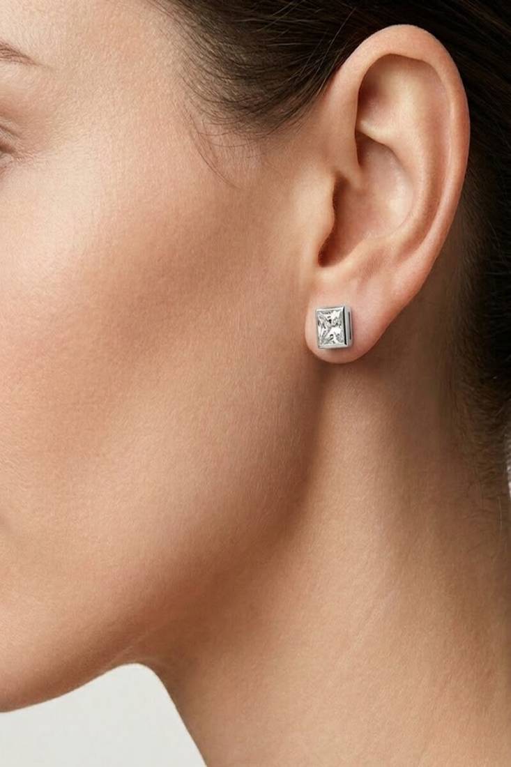 925 sterling silver Princess Cut Diamond Stud Earrings