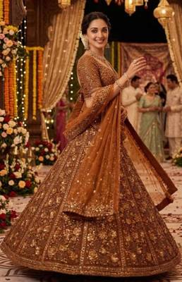 dark orange net embroidered lehenga choli 1