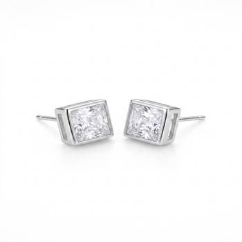 925 sterling silver Princess Cut Diamond Stud Earrings 1