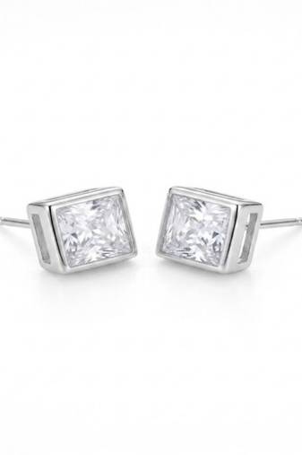 925 sterling silver Princess Cut Diamond Stud Earrings