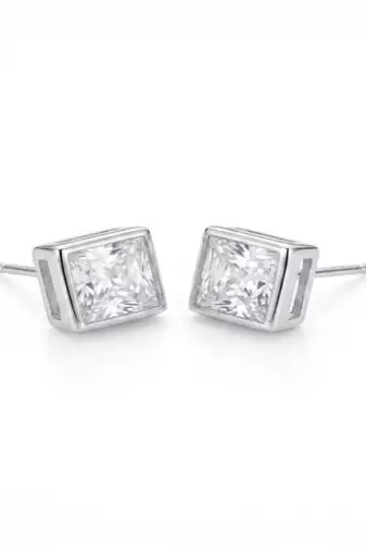 925 sterling silver Princess Cut Diamond Stud Earrings