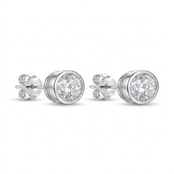 925 sterling silver Classic Bezel Diamond Stud Earrings 1