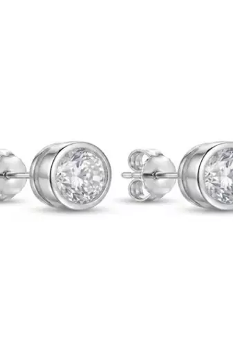 925 sterling silver Classic Bezel Diamond Stud Earrings