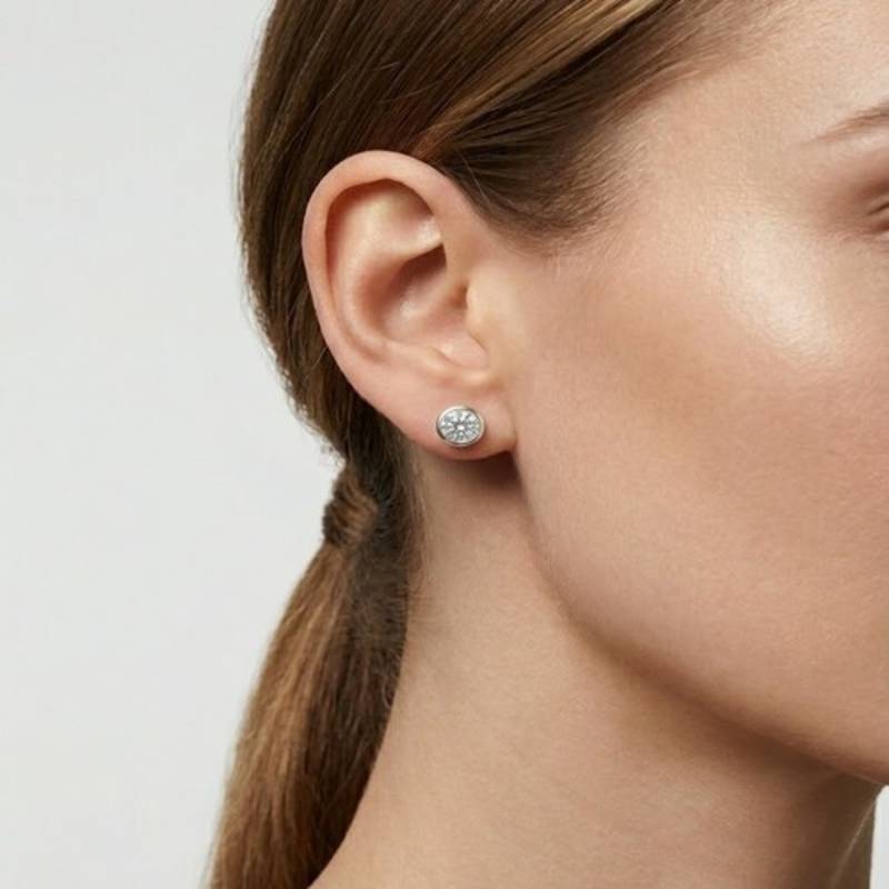925 sterling silver Classic Bezel Diamond Stud Earrings