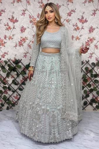 sea green net embroidered lehenga choli