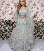 sea green net embroidered lehenga choli