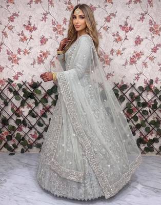 sea green net embroidered lehenga choli 4