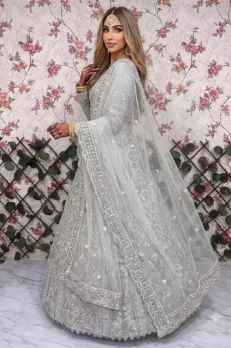sea green net embroidered lehenga choli