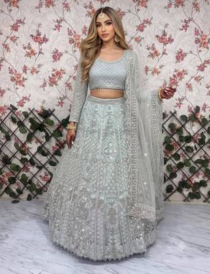 sea green net embroidered lehenga choli 5