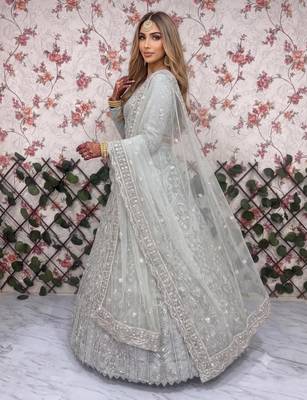 sea green net embroidered lehenga choli 6