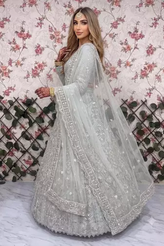 sea green net embroidered lehenga choli