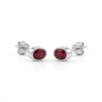 925 sterling silver Round Ruby Bezel Set Stud Earrings 1