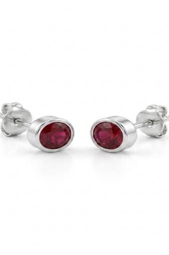 925 sterling silver Round Ruby Bezel Set Stud Earrings