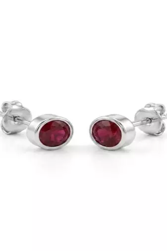 925 sterling silver Round Ruby Bezel Set Stud Earrings