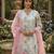 Schiffli Printed suit with crochet lace detailing comes with Kota Doria Dupatta and Cotton Palazzos Set of 3