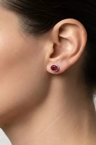 925 sterling silver Round Ruby Bezel Set Stud Earrings
