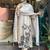 New womens off-white handloom silk embroidered kurti pant set