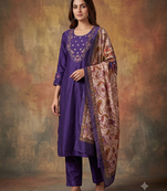 Women purple embroidered straight kurta set with dupatta