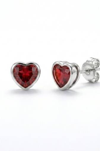 925 sterling silver Heart Shape Ruby Stud Earrings