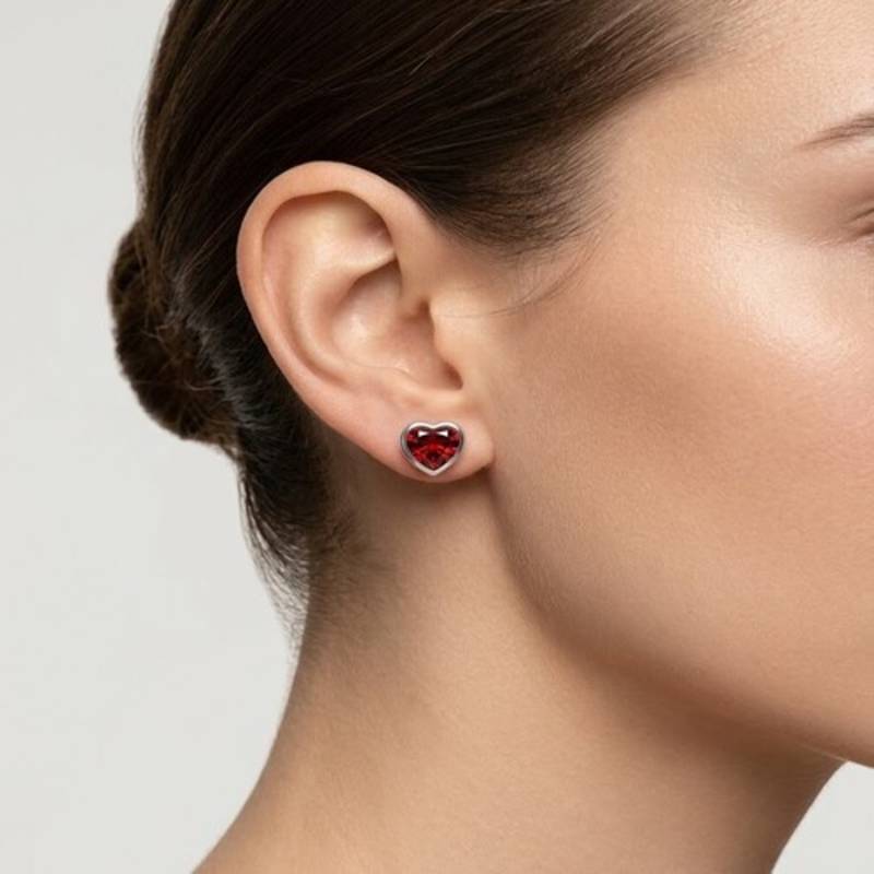 925 sterling silver Heart Shape Ruby Stud Earrings
