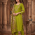 Women olive green embroidered kurta pant set with dupatta
