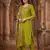 Women olive green embroidered kurta pant set with dupatta