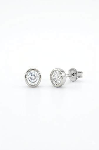 925 sterling silver Round Bezel Set Diamond Stud Earrings