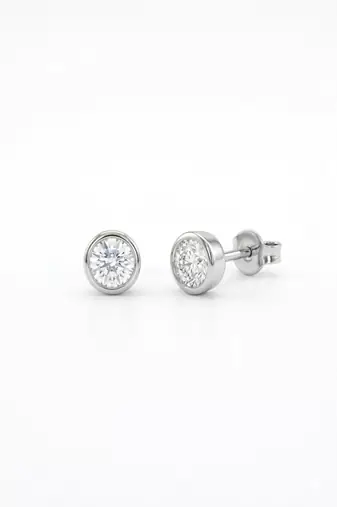 925 sterling silver Round Bezel Set Diamond Stud Earrings