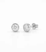 925 sterling silver Round Bezel Set Diamond Stud Earrings