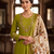 Women olive green embroidered kurta pant set with dupatta