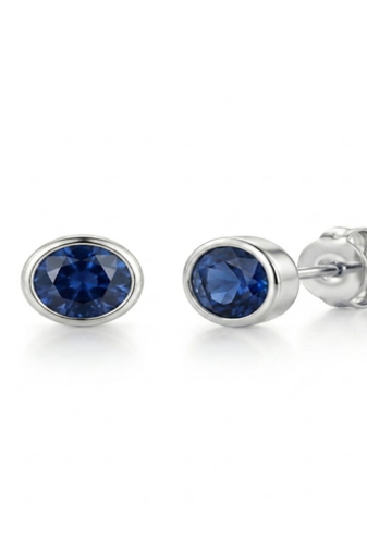 925 sterling silver Round Sapphire Bezel Set Stud Earrings