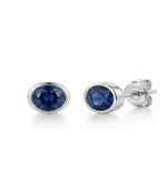925 sterling silver Round Sapphire Bezel Set Stud Earrings
