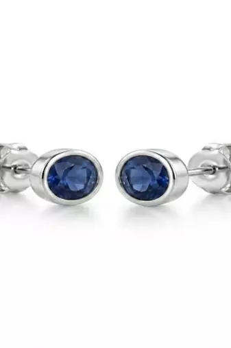 925 sterling silver Round Sapphire Bezel Set Stud Earrings