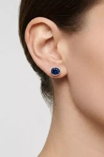 925 sterling silver Round Sapphire Bezel Set Stud Earrings