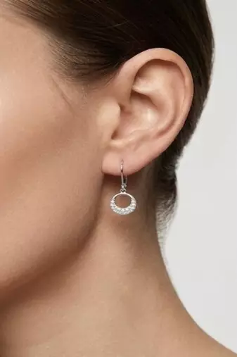 925 sterling silver Open Circle Diamond Dangle Earrings