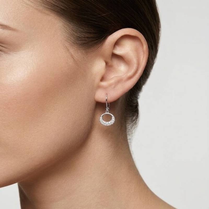 925 sterling silver Open Circle Diamond Dangle Earrings