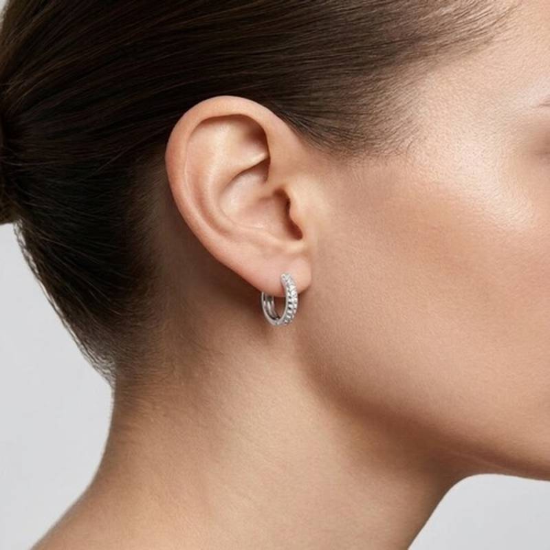 925 sterling silver Pavé Diamond Huggie Earrings