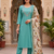 Women sky green embroidered kurta set with dupatta