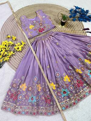 Designer kids lavender embroidered silk lehenga choli with net dupatta 2