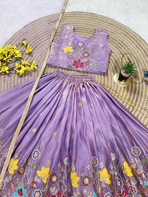 Designer kids lavender embroidered silk lehenga choli with net dupatta 3