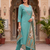 Women sky green embroidered kurta set with dupatta
