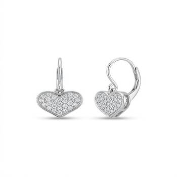 925 sterling silver Pavé Heart Charm Hoop Earrings 1